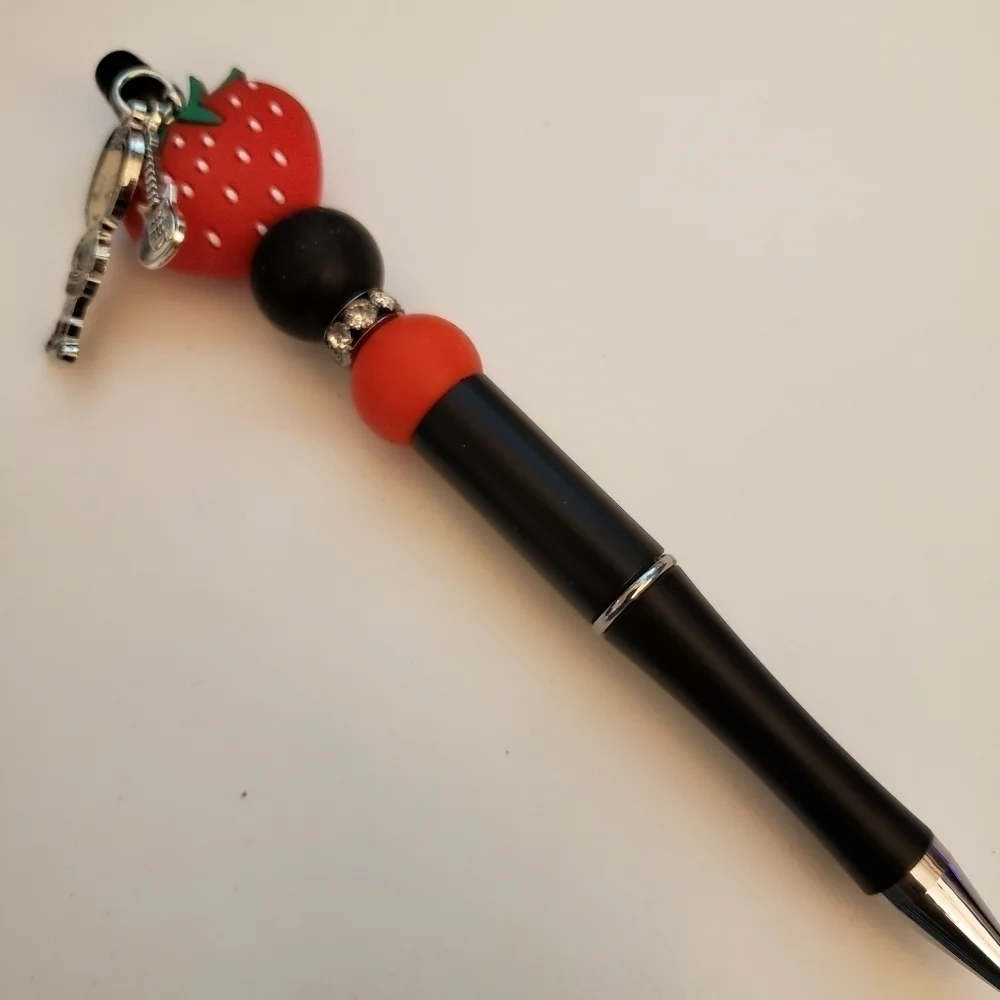 Handmade Beaded Nana Osaki Anime Strawberry Silicone Focal Bead Pen